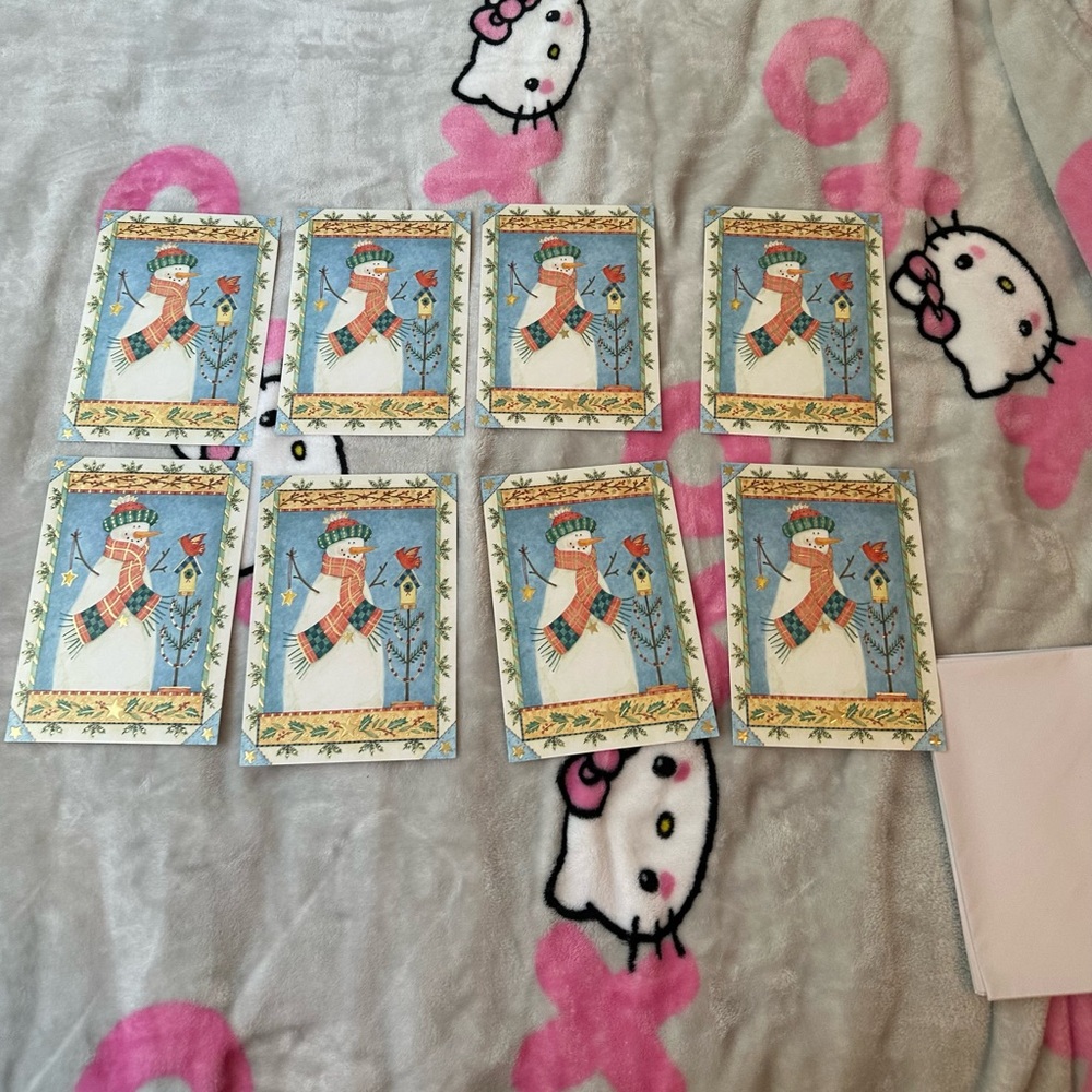 8 blue snowman holiday Christmas cards and envelopes